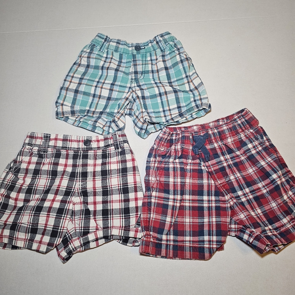 Gymboree Boy's Shorts Lot 12 18 Mos Toddler Baby Plaid Pockets Pull On Elastic
